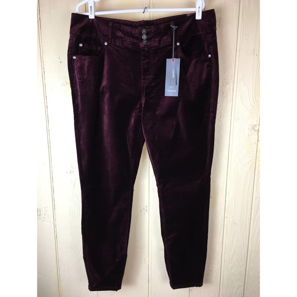 💜3/$25💜 Torrid 14 / 14W Short Velveteen Skinny Jean Burgundy Wine Velvet $88 - Picture 7 of 15